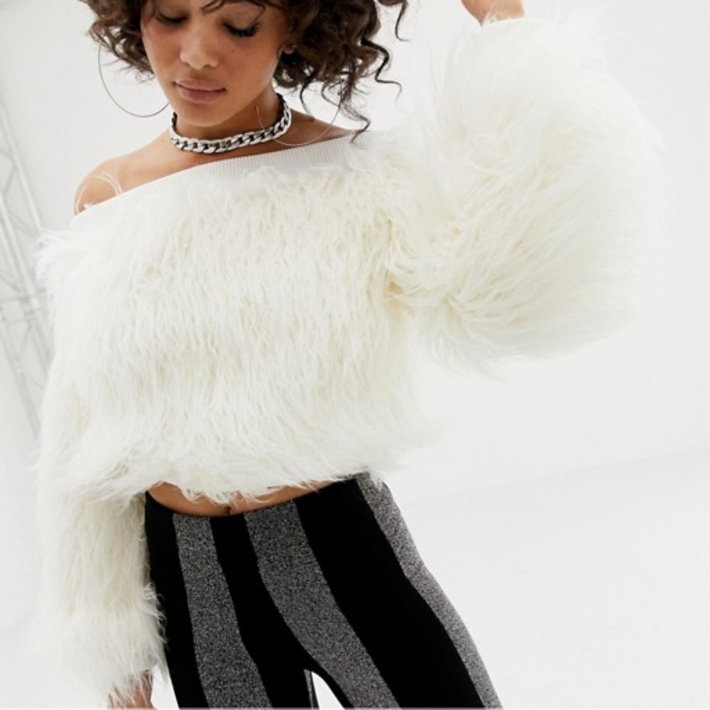ASOS × LaQuan Smith Off-Shoulder Faux Fur Sweater
